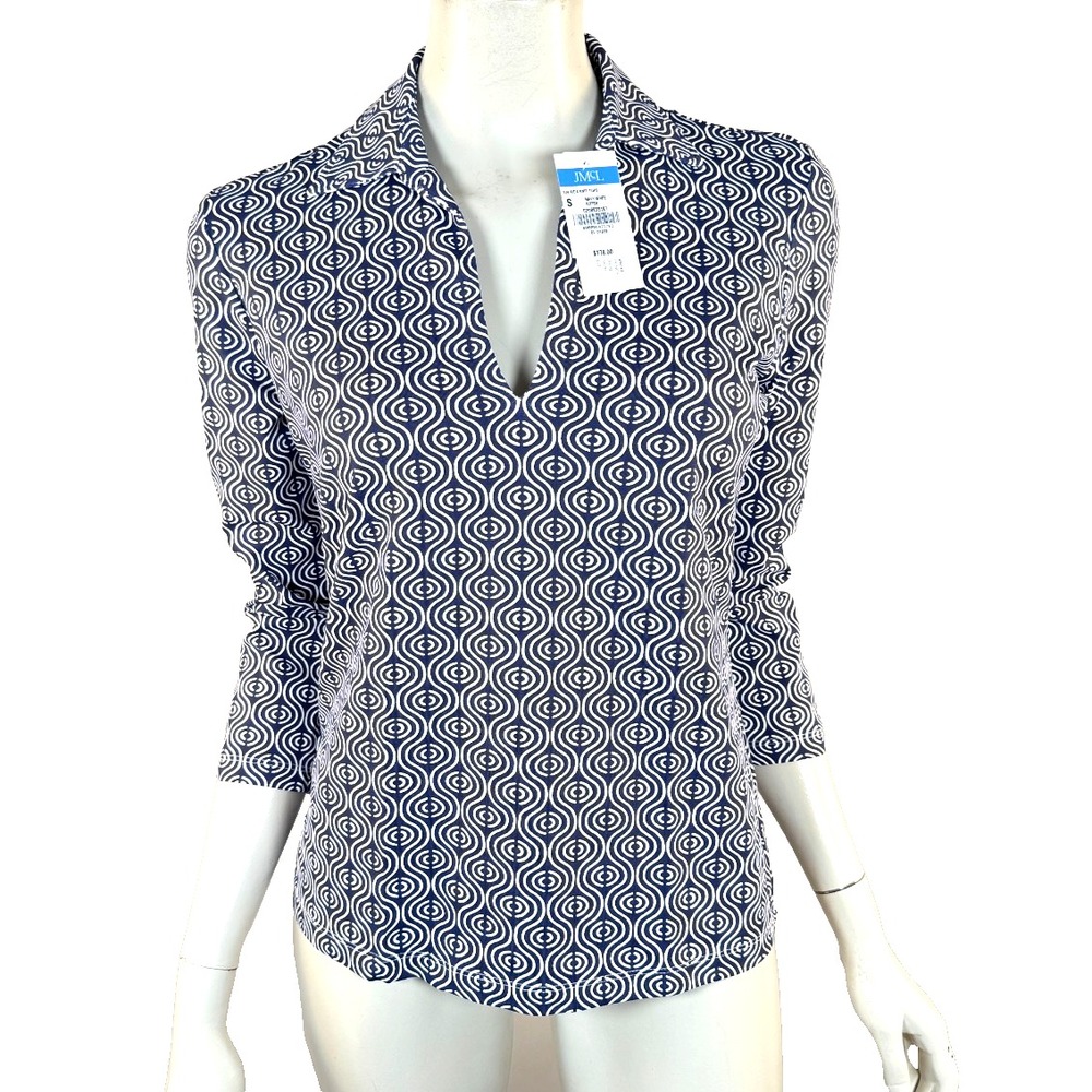 J McLaughlin Aida 3/4 Sleeve Top Catalina Cloth Women S NWT $178 Stretch UPF 50+